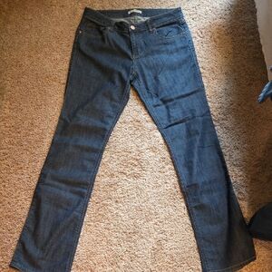 CAbi Dark Blue Boot Cut Or Straight Fit Jeans With Copper Hardware
